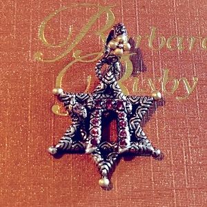 Barbara Bixby Sterling Silver, 18k gold, round garnet gemstones “Star of David”